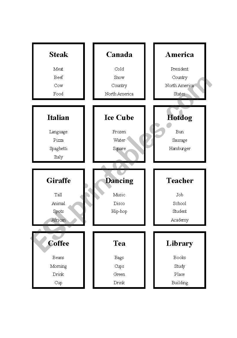 Taboo for English Classes worksheet