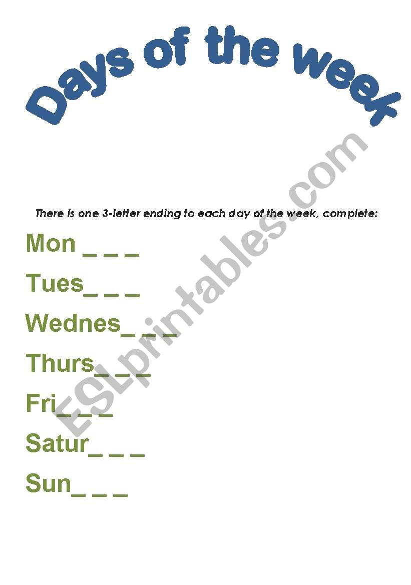 Days of the week worksheet