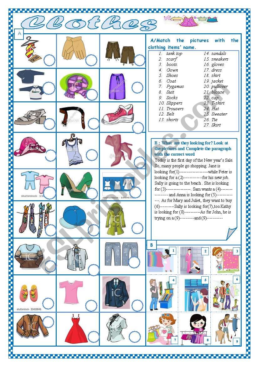 esl worksheet clothes