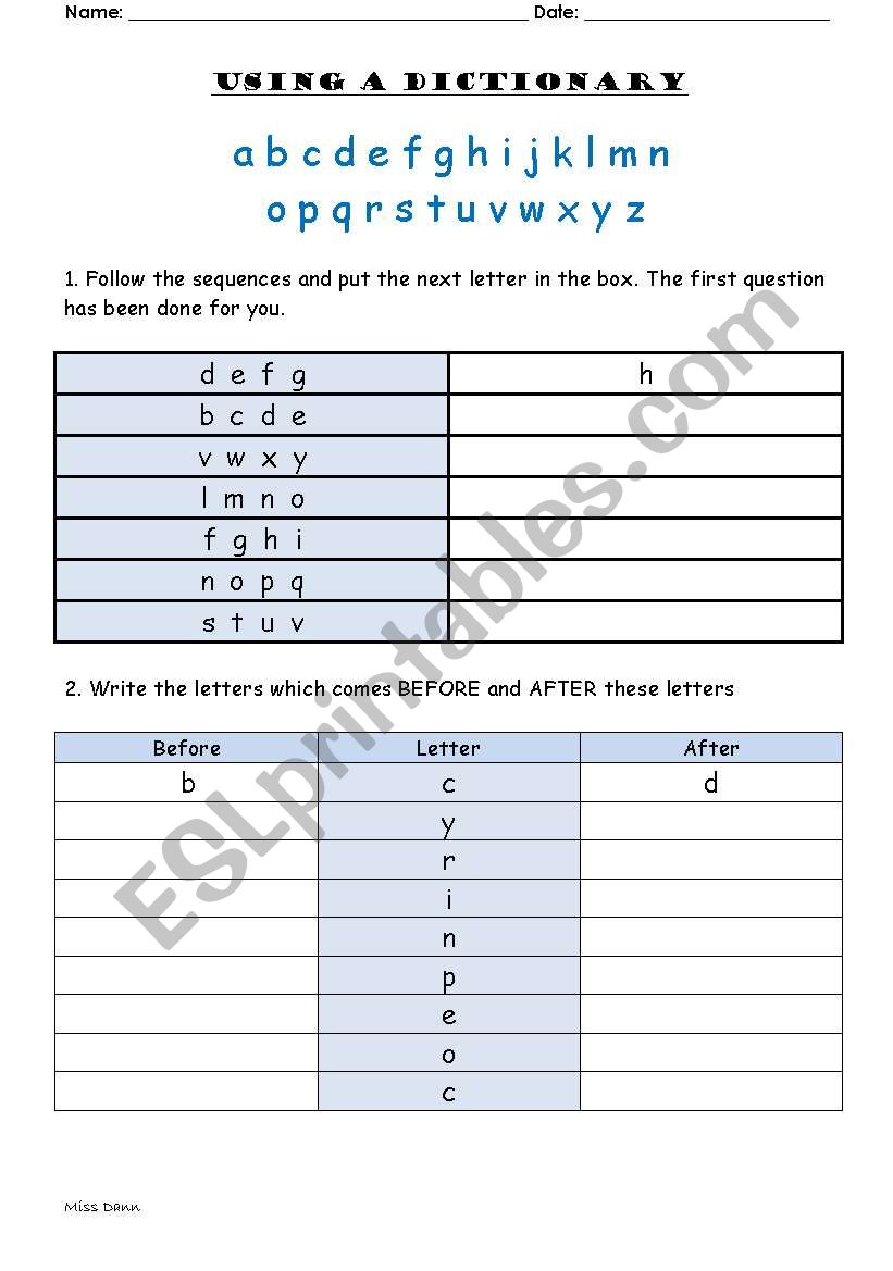 Using a dictionary- Alphabetic order 