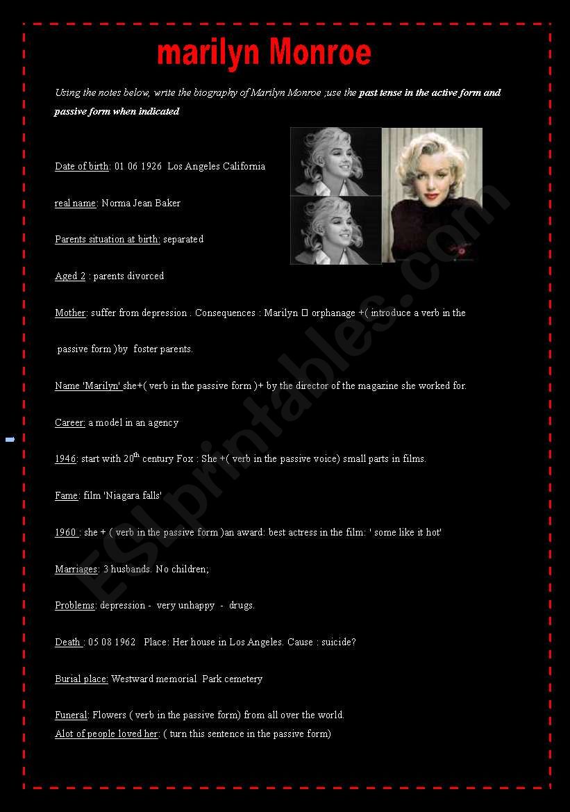 Marilyn Monroe : notes to help write a biography