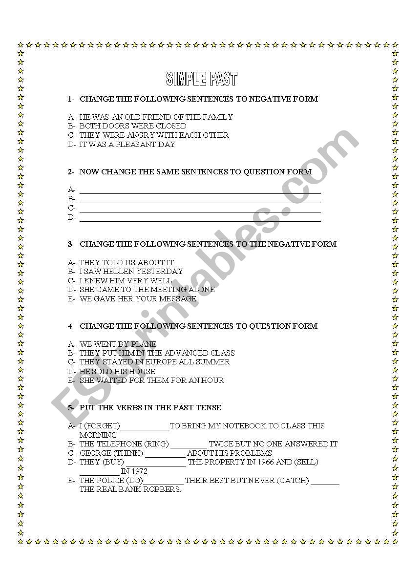 SIMPLE PAST EXERCISE worksheet