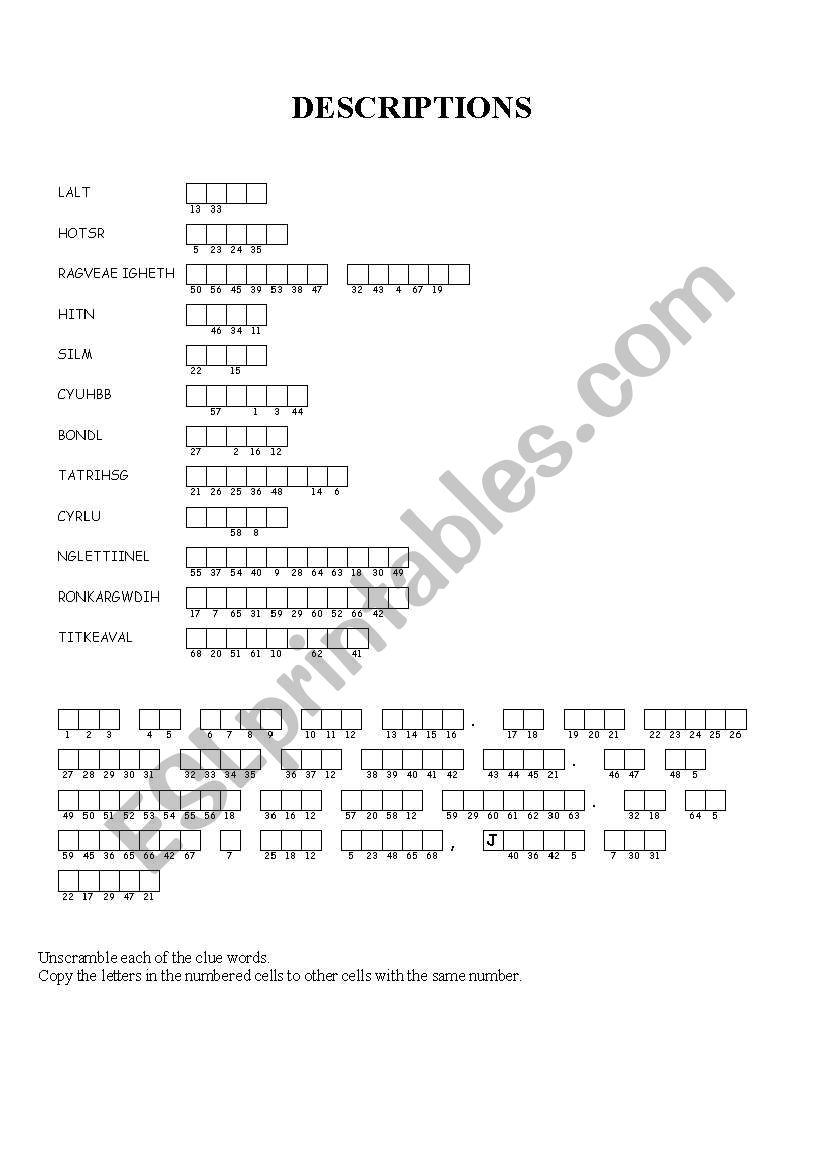 Description Puzzle worksheet