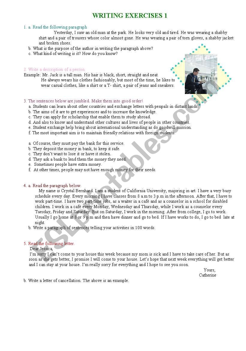 Various Writing Exercise 1 worksheet