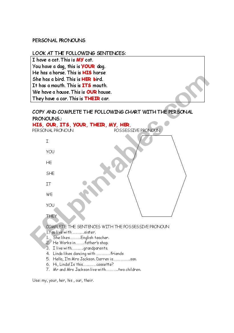 POSSESSIVE PRONOUNS worksheet