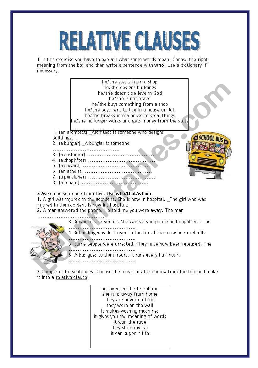 RELATIVE CLAUSES - 8 pages worksheet