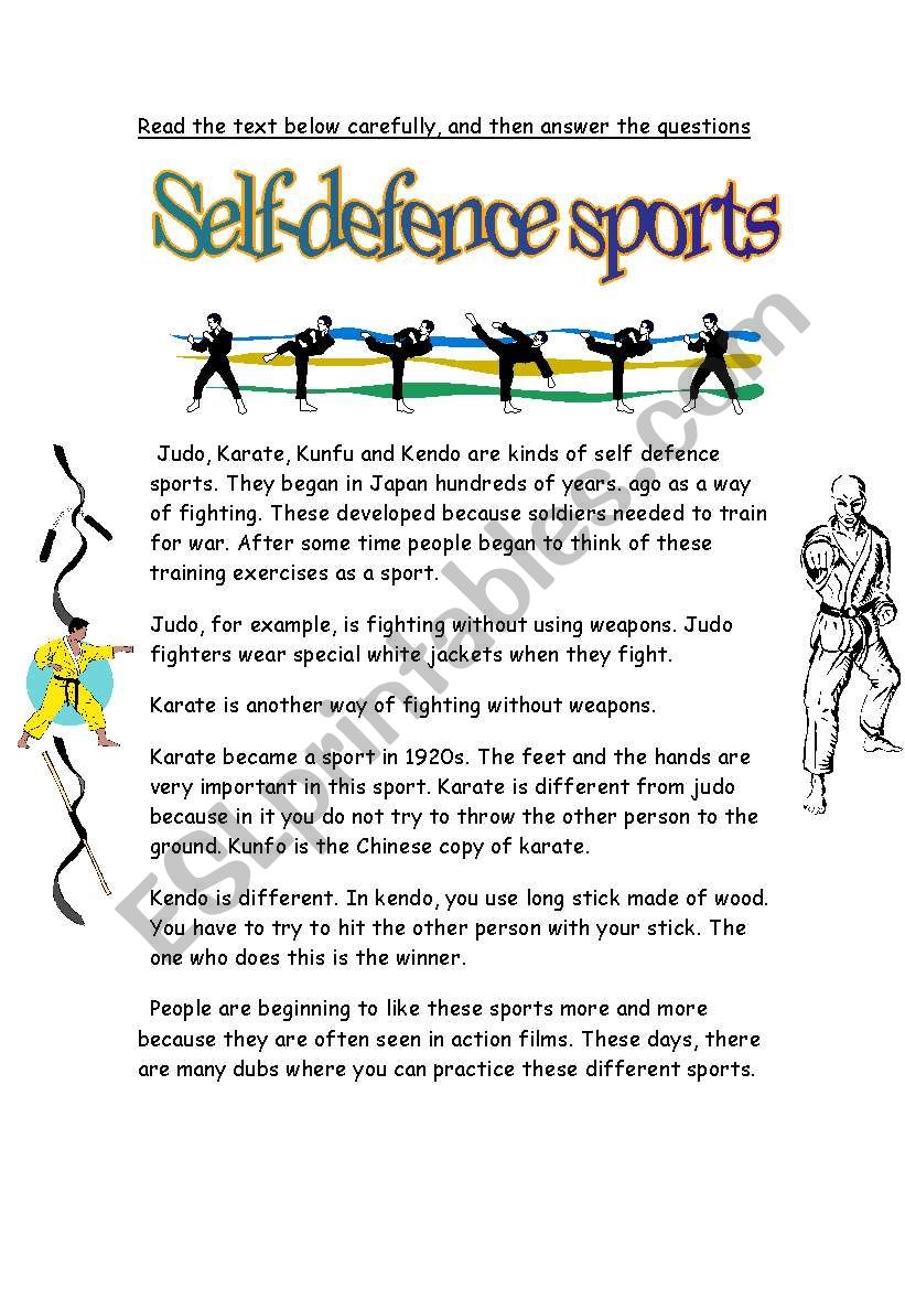 self defence reading worksheet