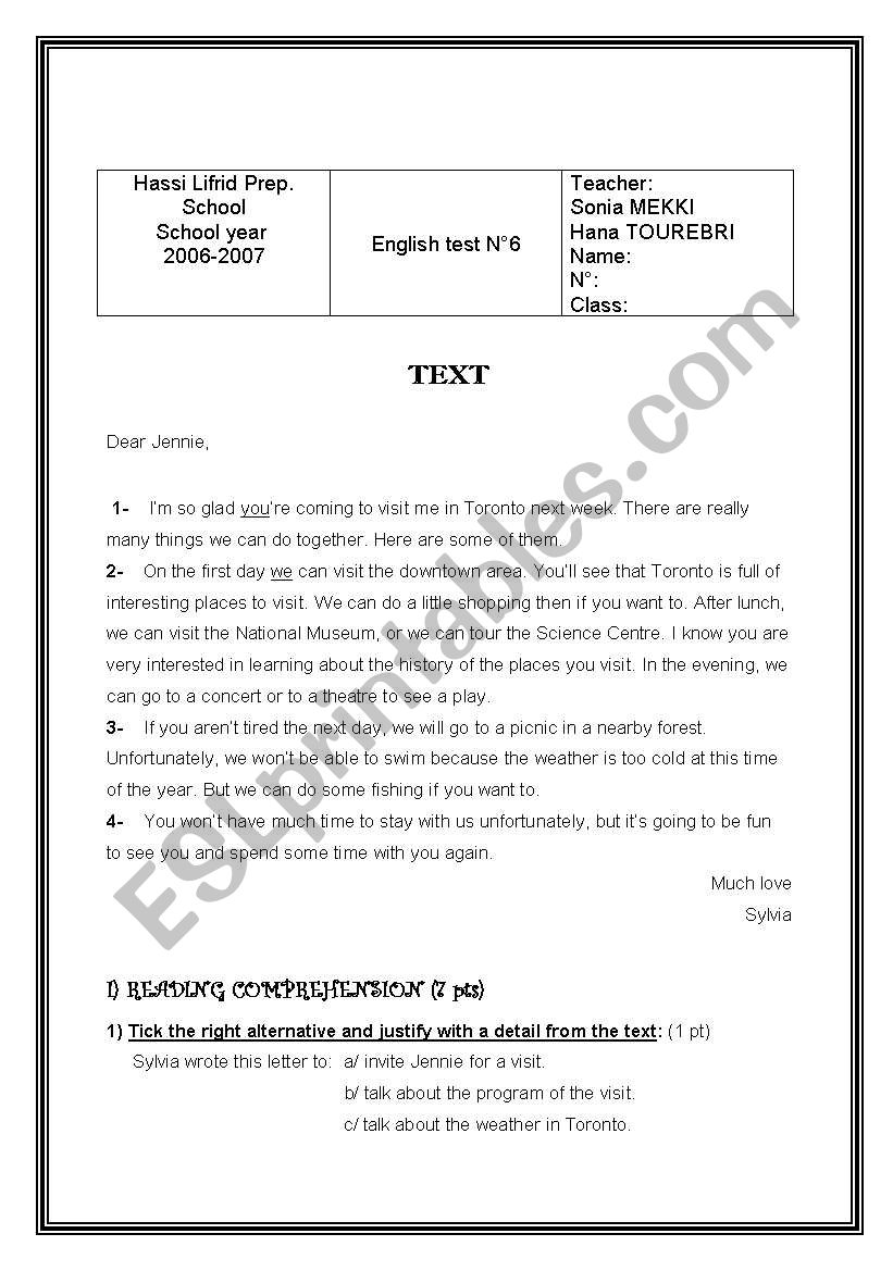 full-term test NÂ°3 worksheet