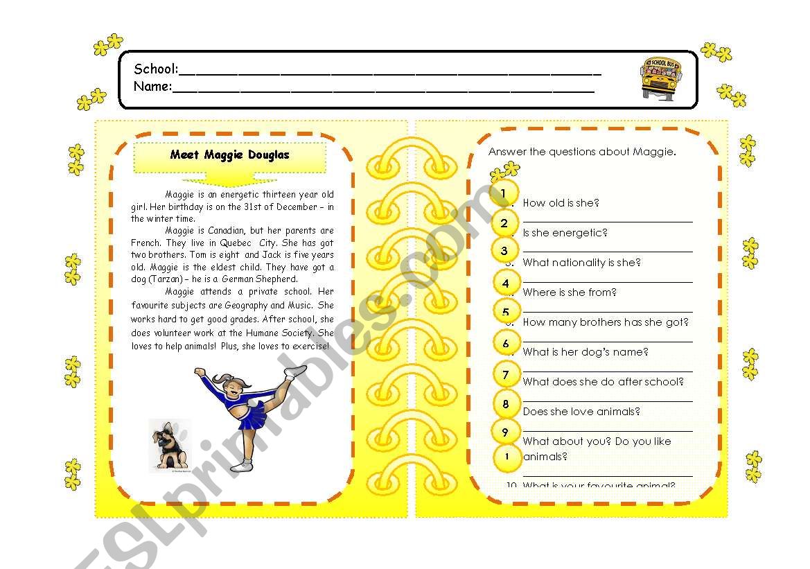 Reading and Writing worksheet