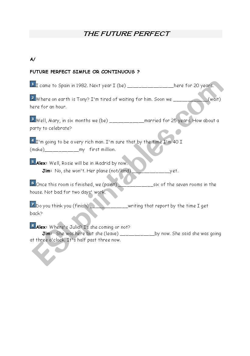 the future perfect worksheet