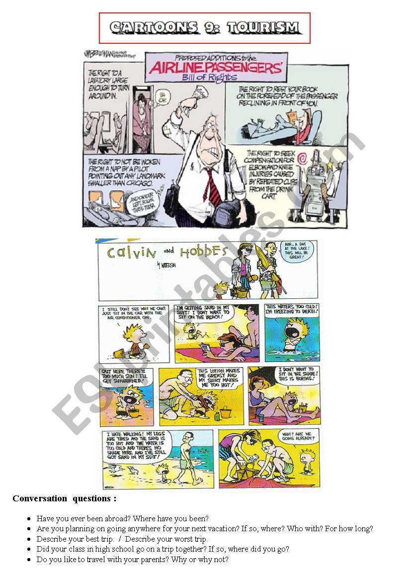 HANDY THEMATIC COLLECTION of cartoons, vocabulary, conversation questions and essay topics Part 9 - TOURISM