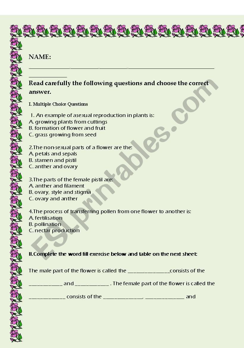 plant reproduction worksheet