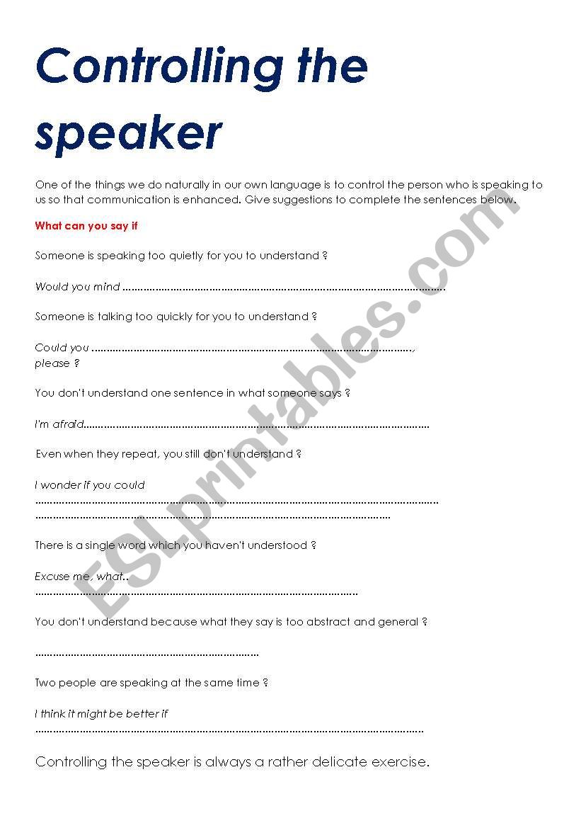 Controlling the speaker worksheet