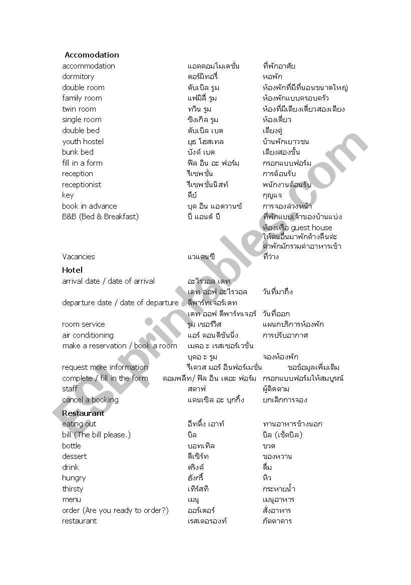 accommodation worksheet