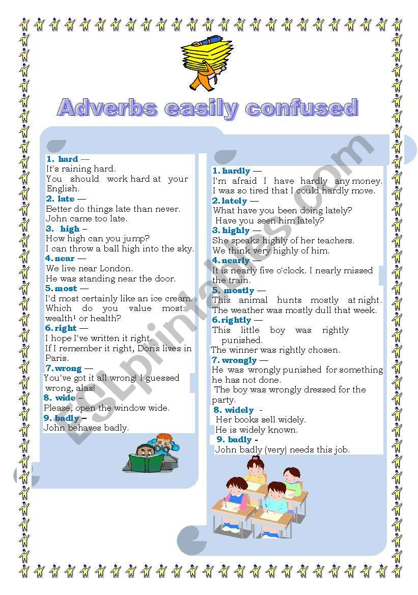 Adverbs easily  confused worksheet