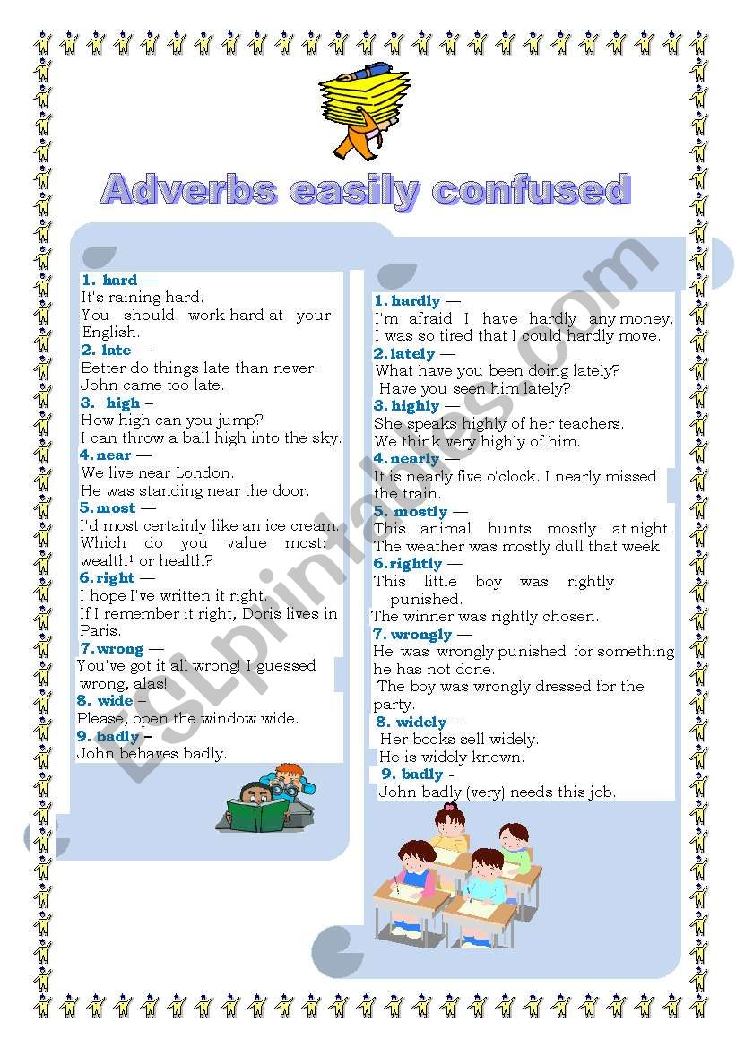 Adverbs easily  confused worksheet