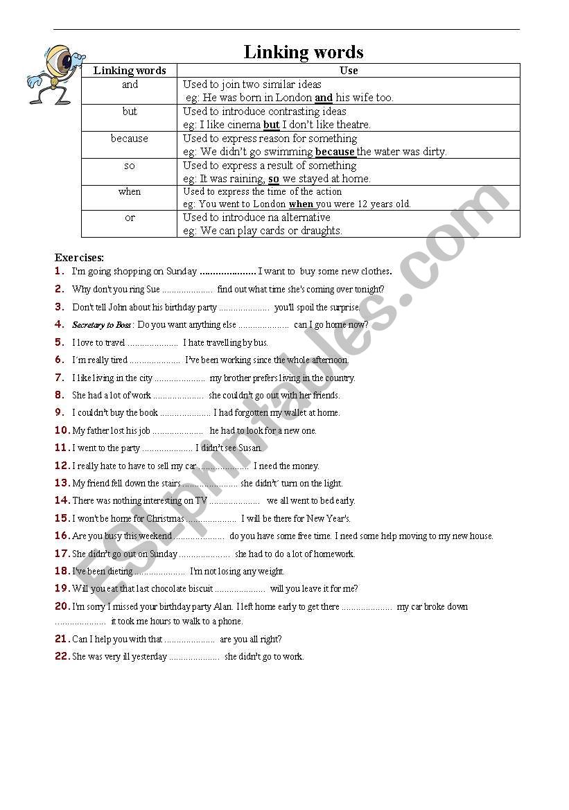 linking words worksheet