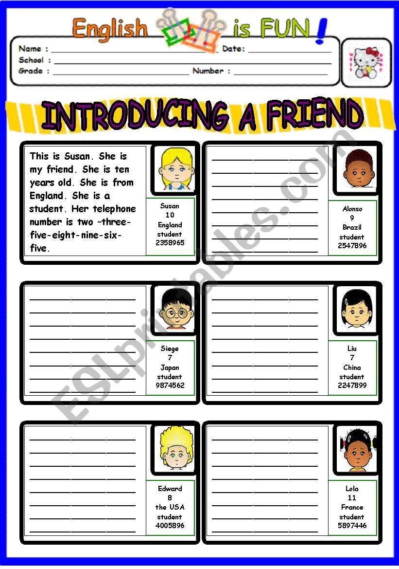 INTRODUCING A FRIEND worksheet