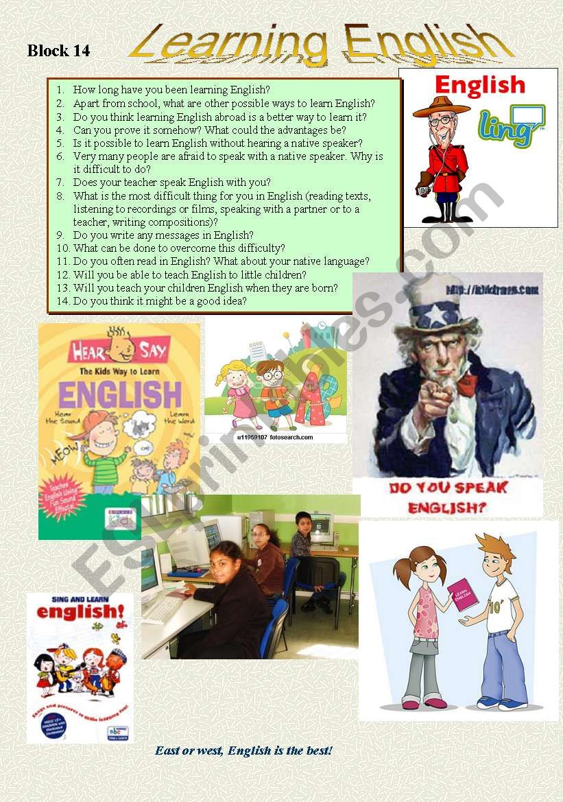 Learning English worksheet