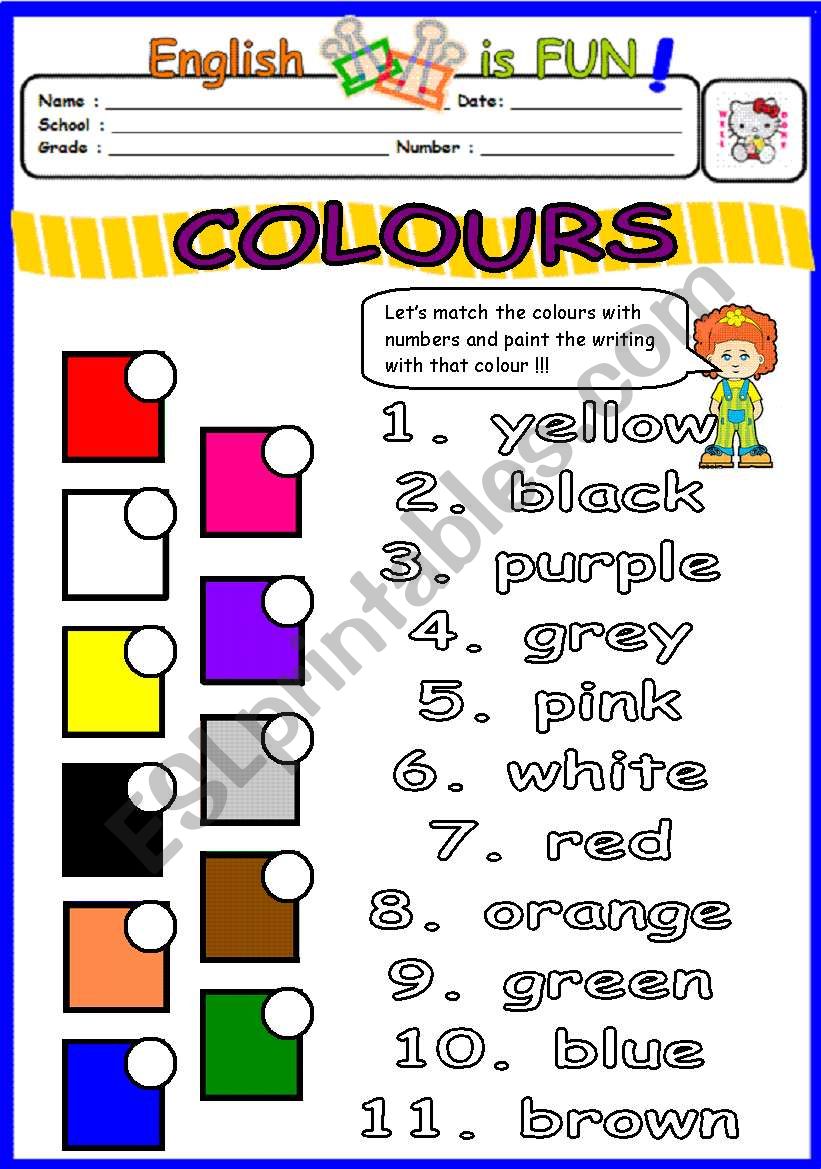 COLOURS ( 1 of 2 ) worksheet