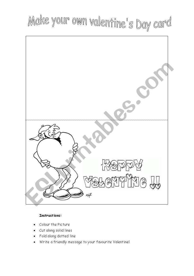 Valentines Day card template worksheet