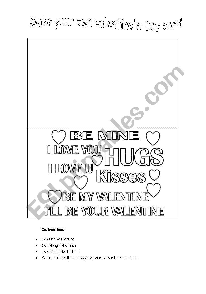 Valentines Day card template worksheet