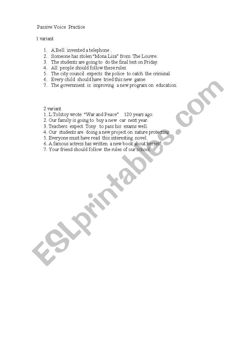 Passive voice worksheet