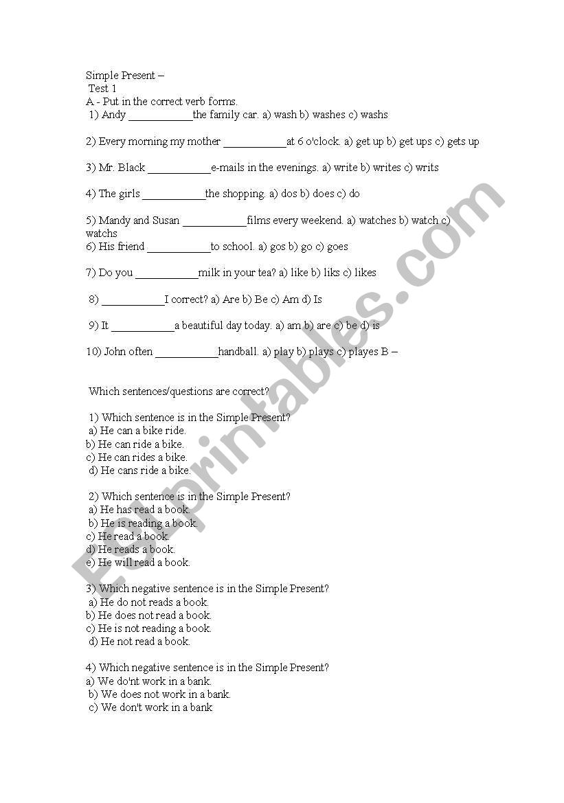 simple present worksheet