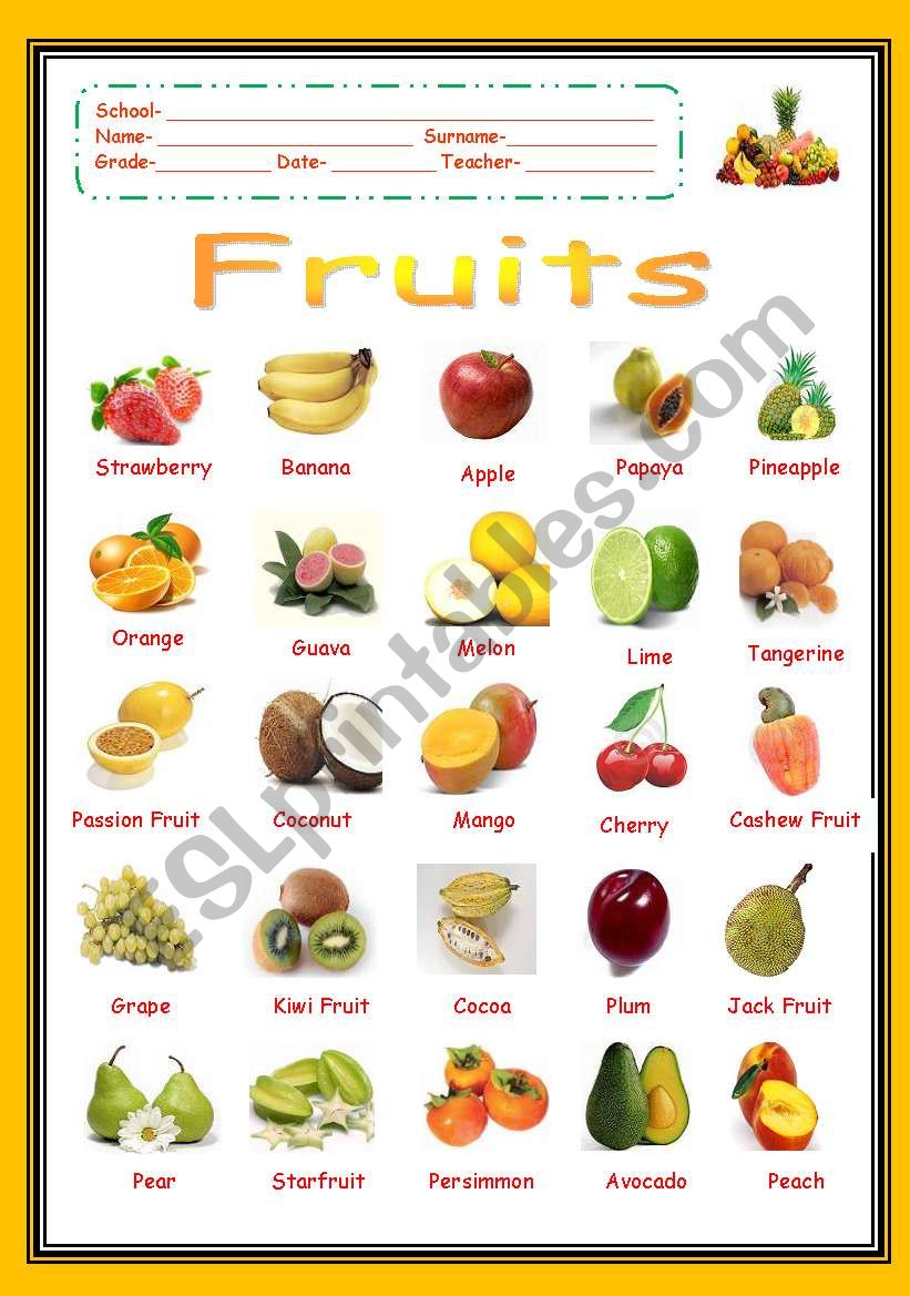 Fruits worksheet