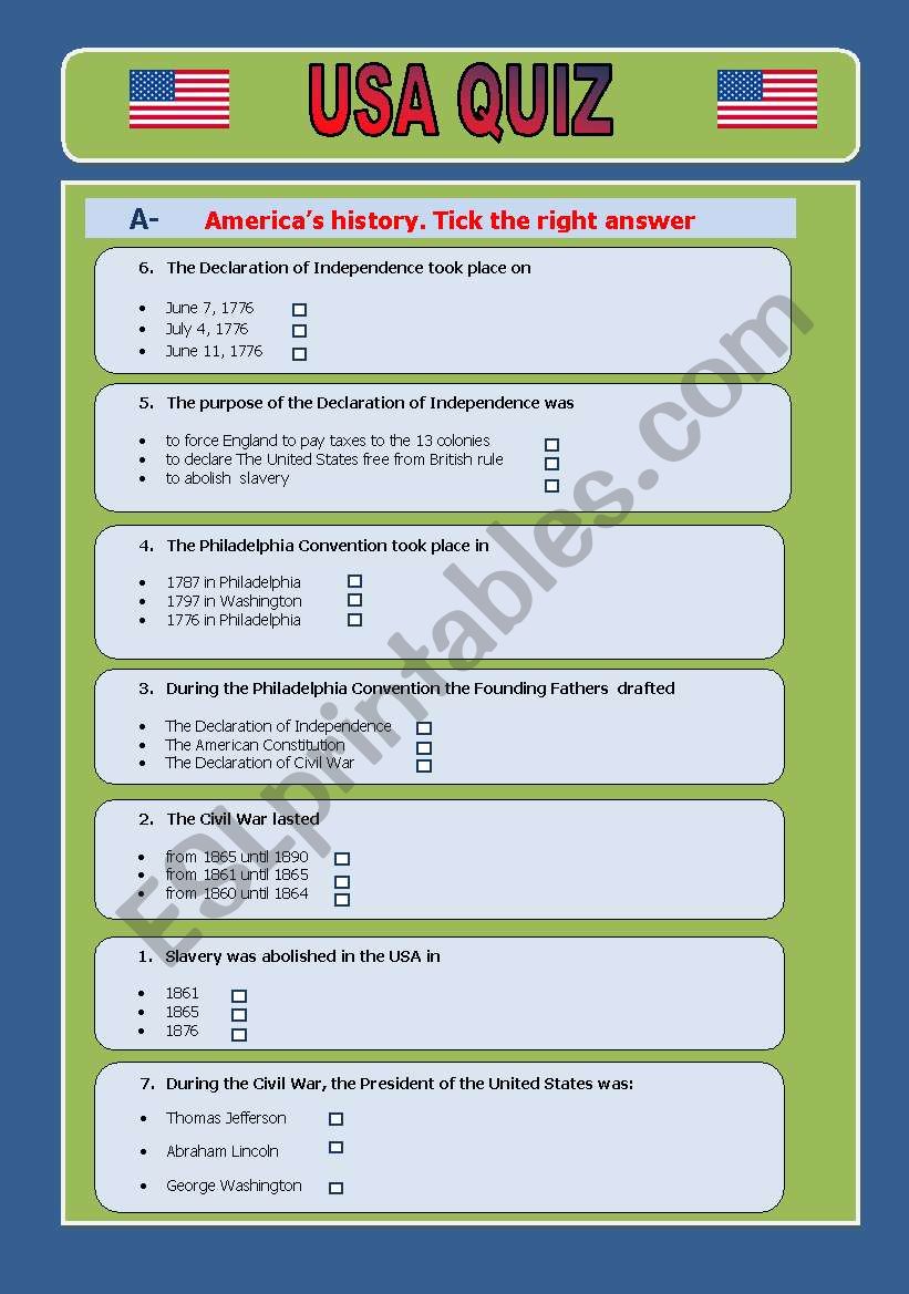 USA QUIZ worksheet