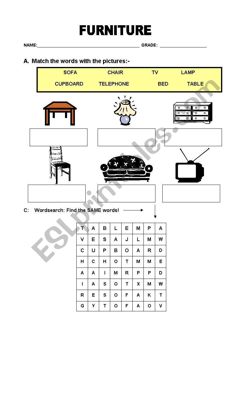 furniture worksheet