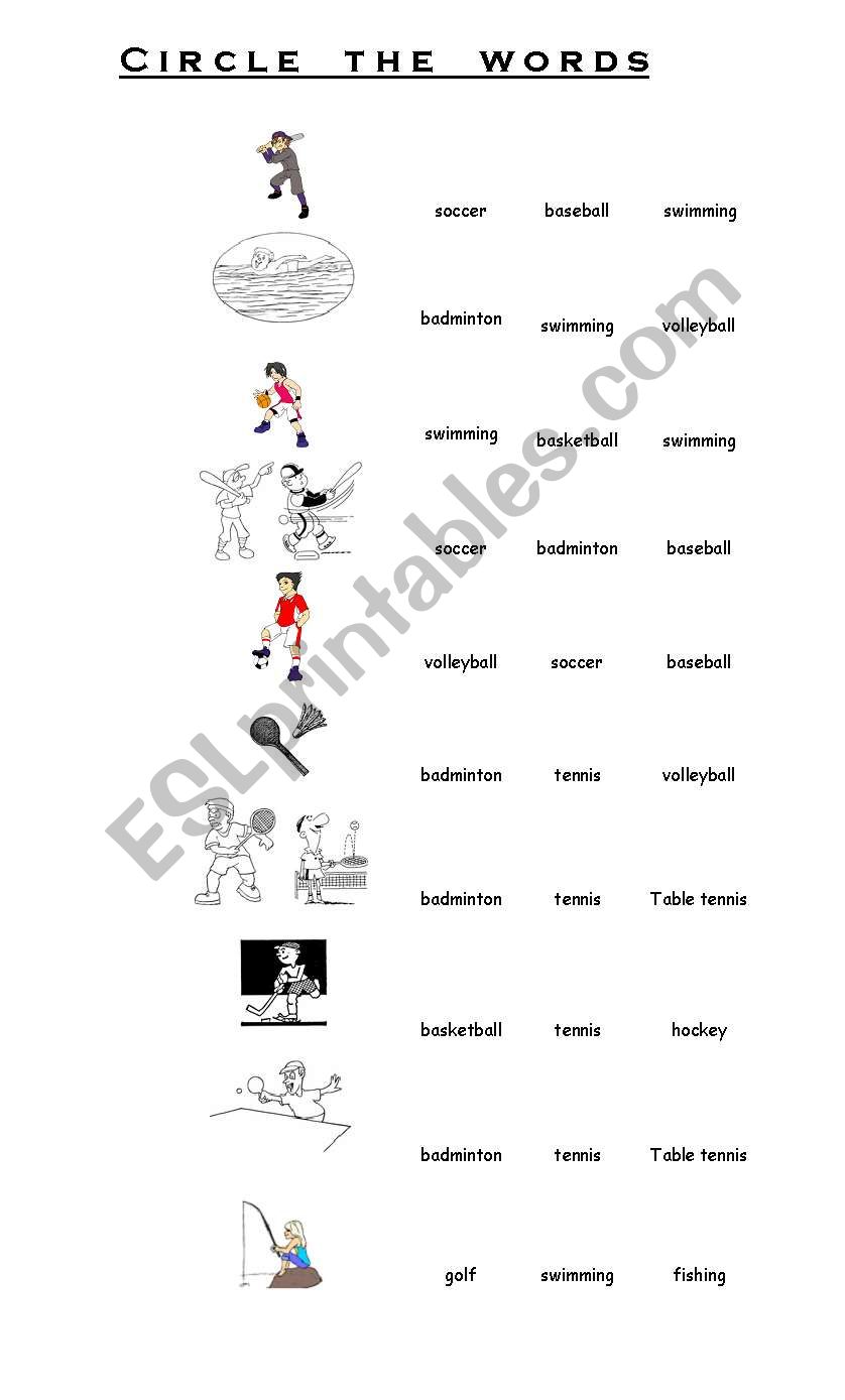 Sports -  ex 1 worksheet