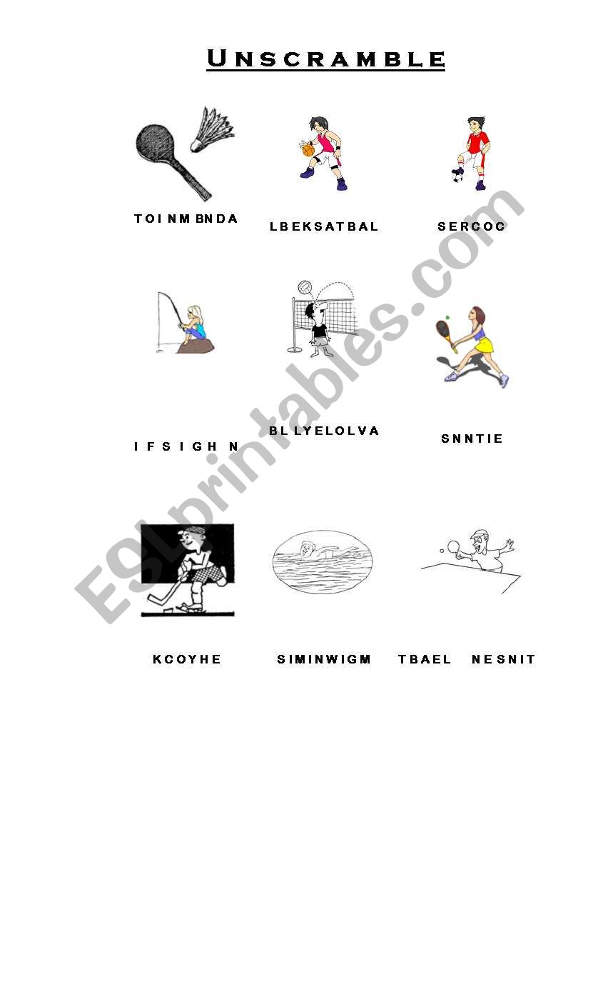 Unscramble worksheet