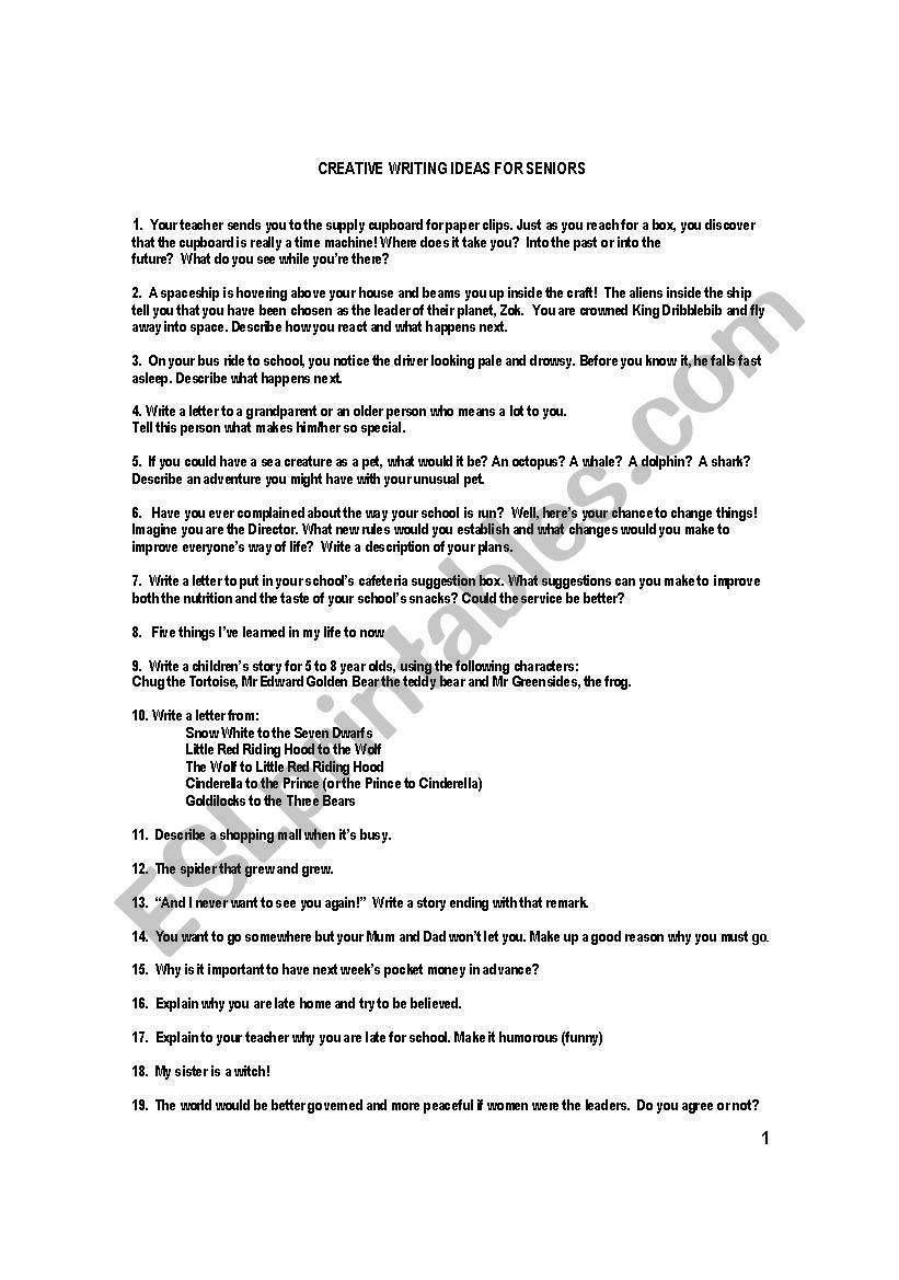 Creative Writing for Seniors  worksheet