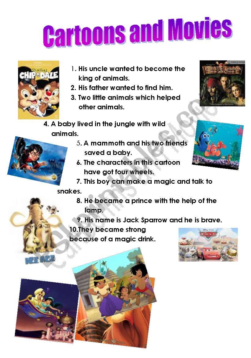 Cartoons and Movies worksheet