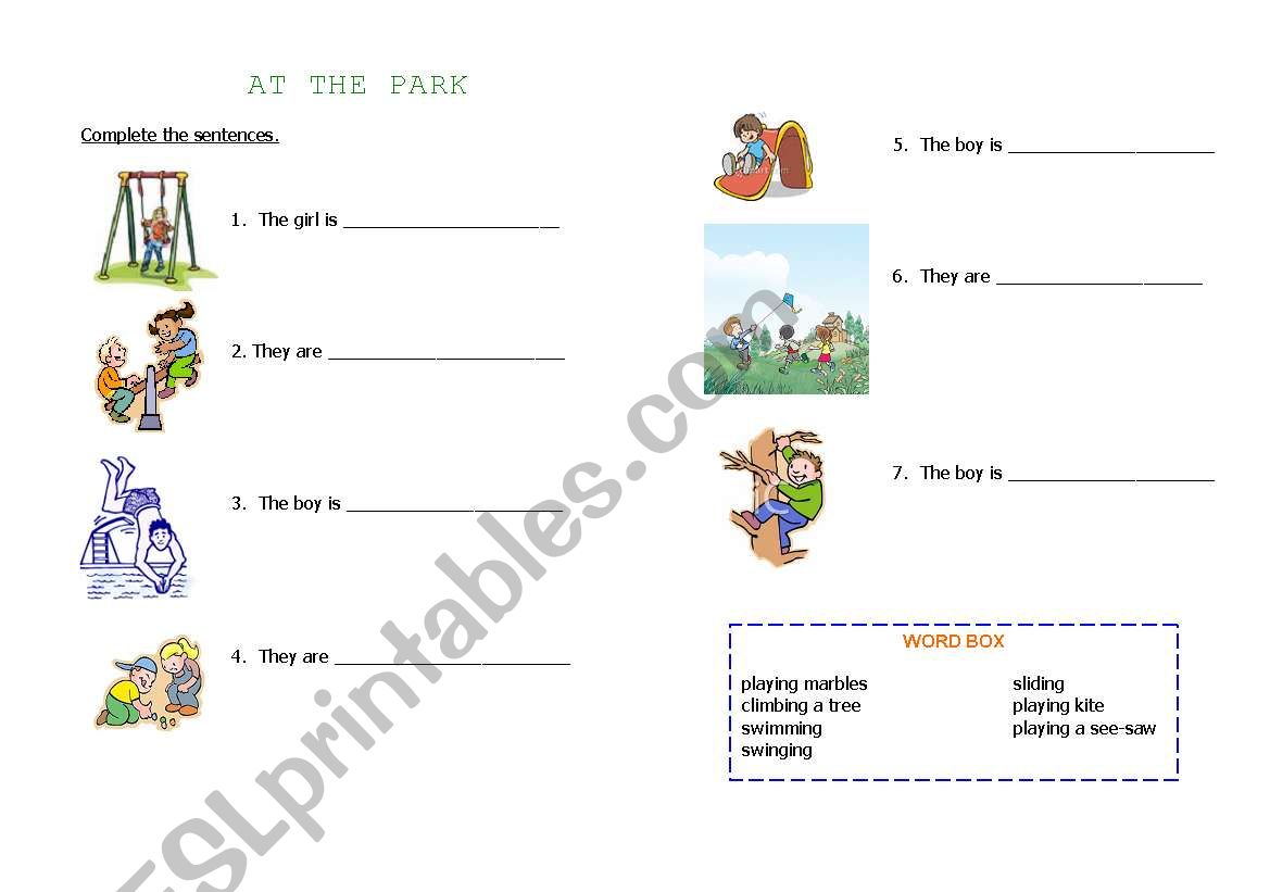 At The Park worksheet