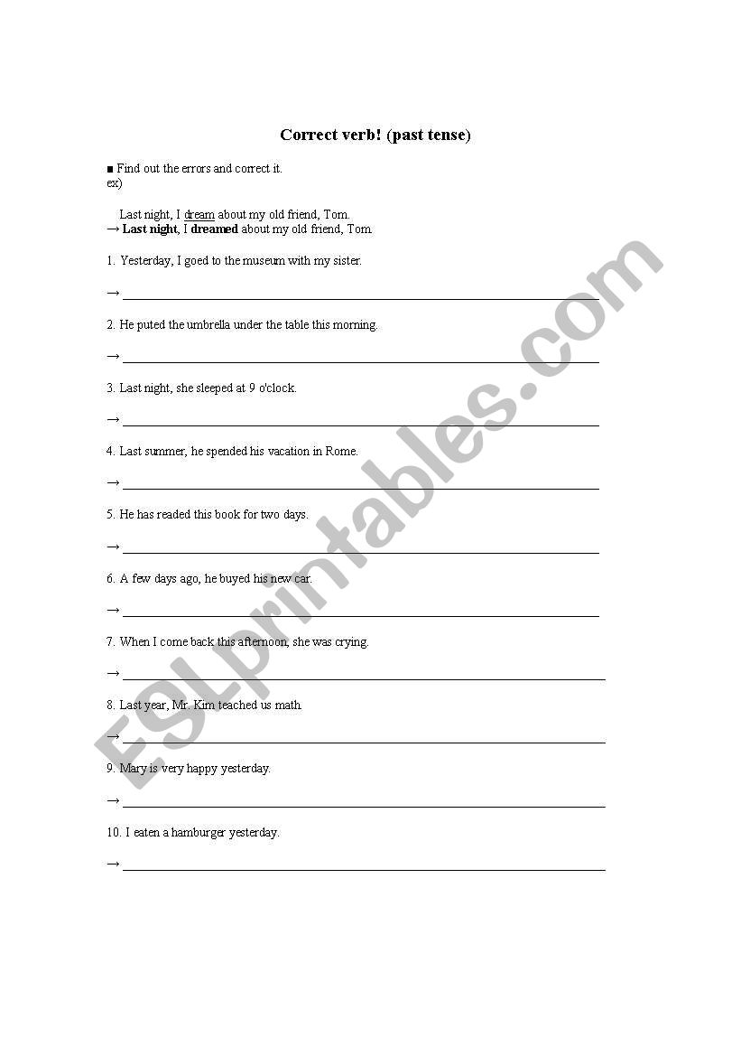 past verb worksheet