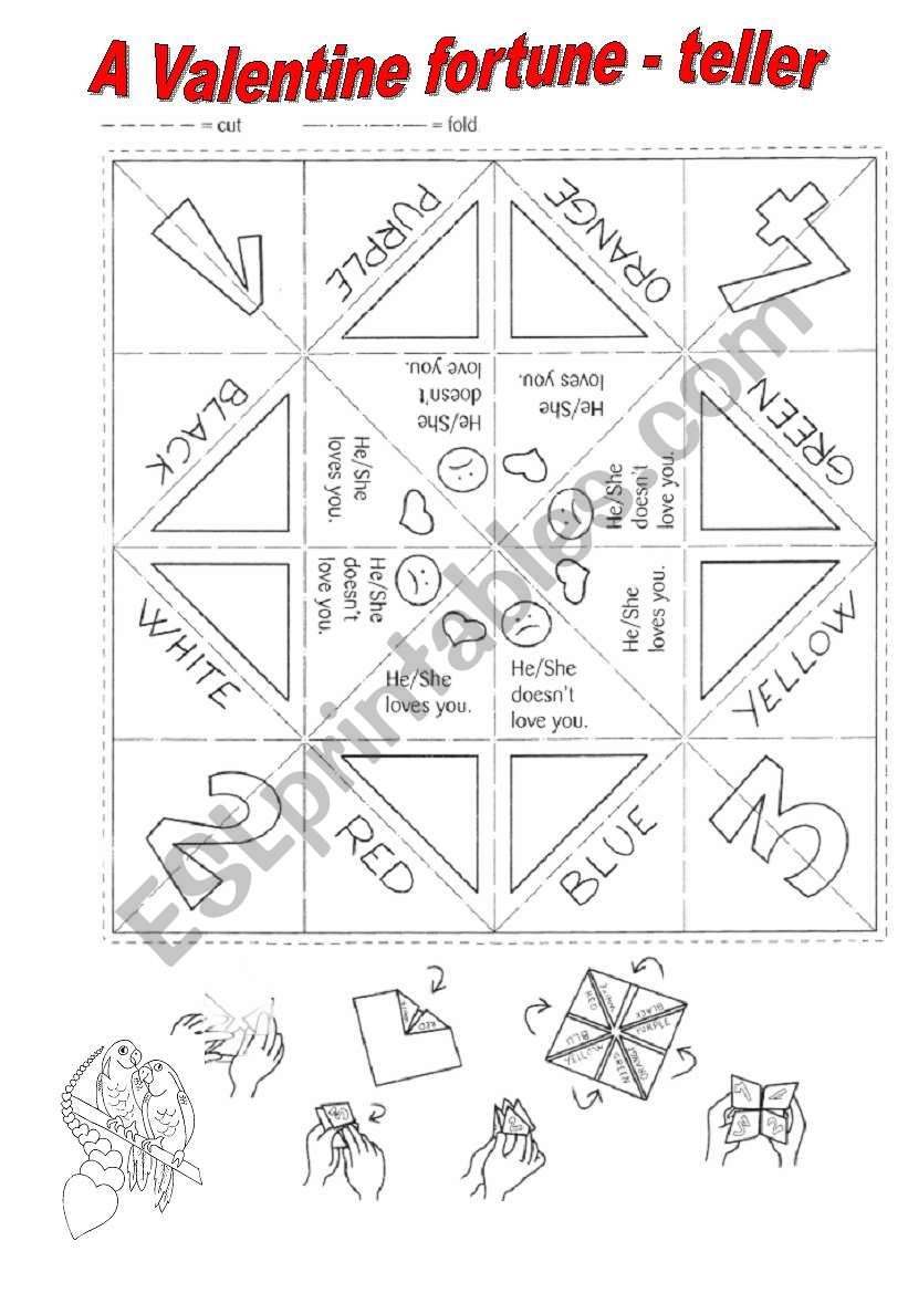 A Valentine fortune - teller worksheet