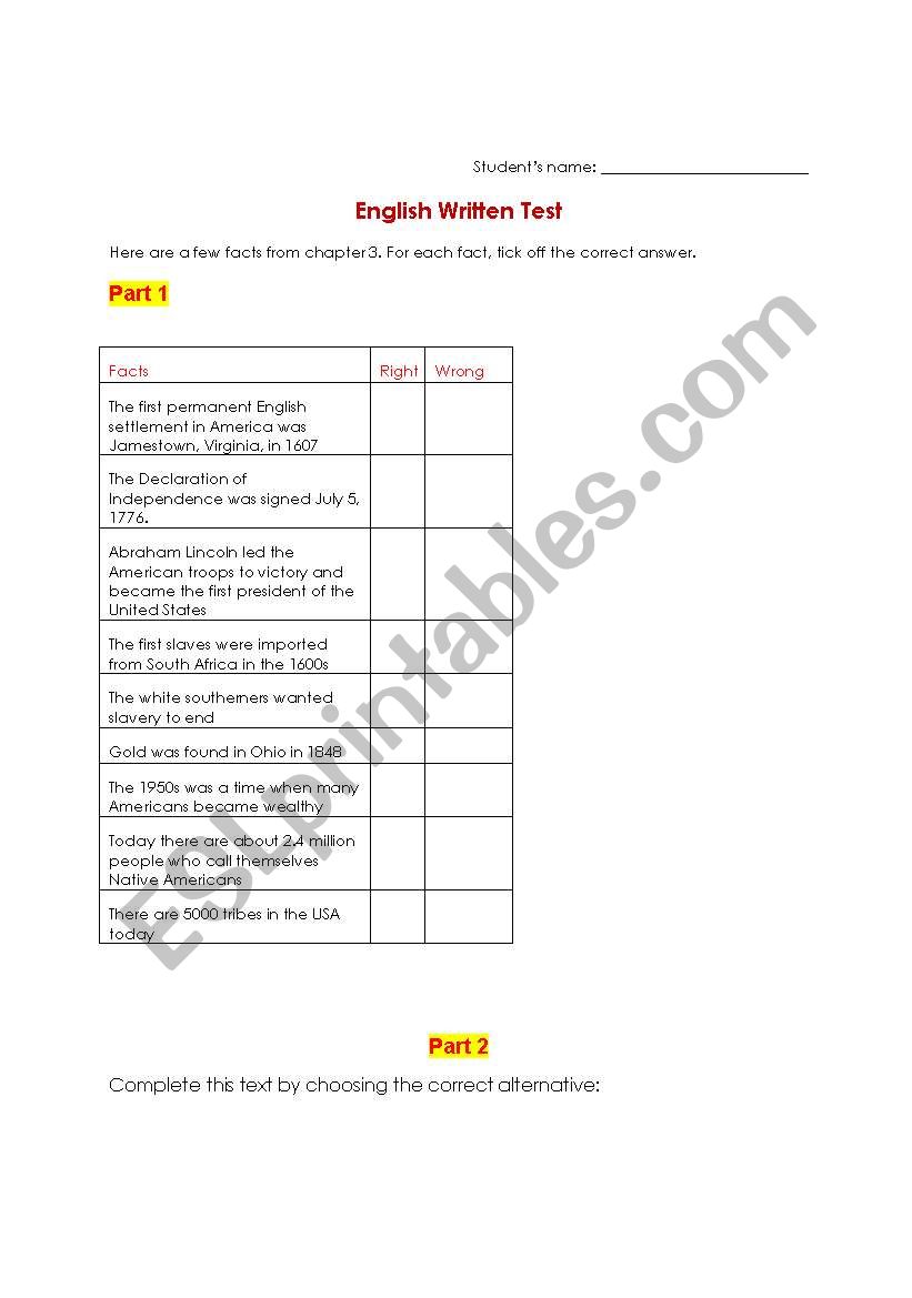 test on cultural knowledge worksheet