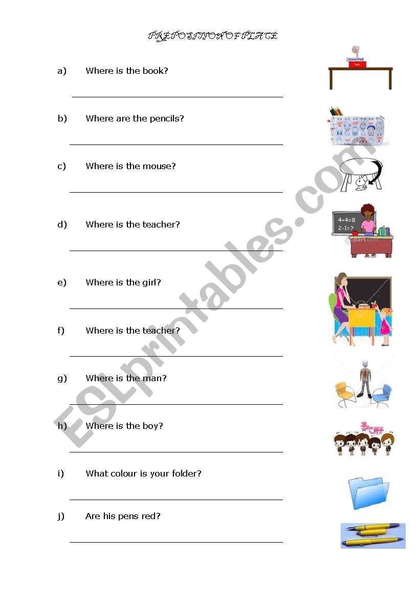 Preposition of Place worksheet