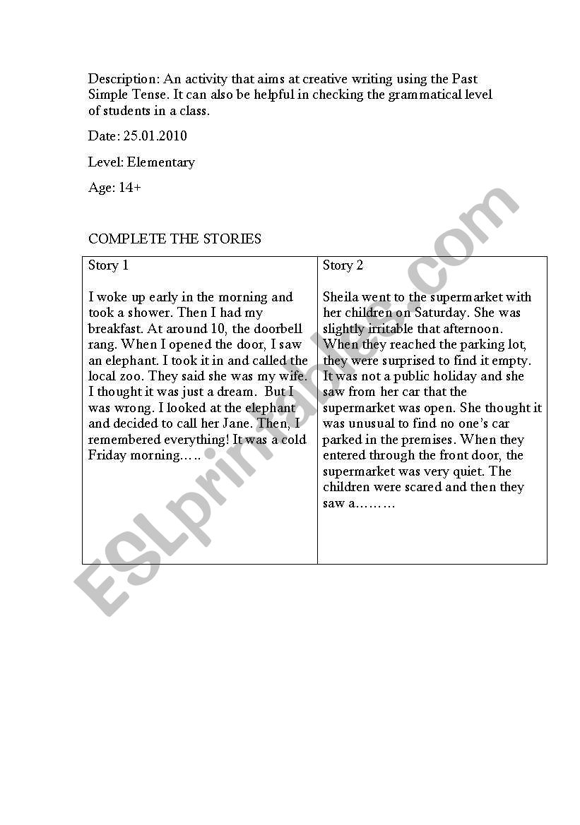 COMPLETE THE STORIES worksheet