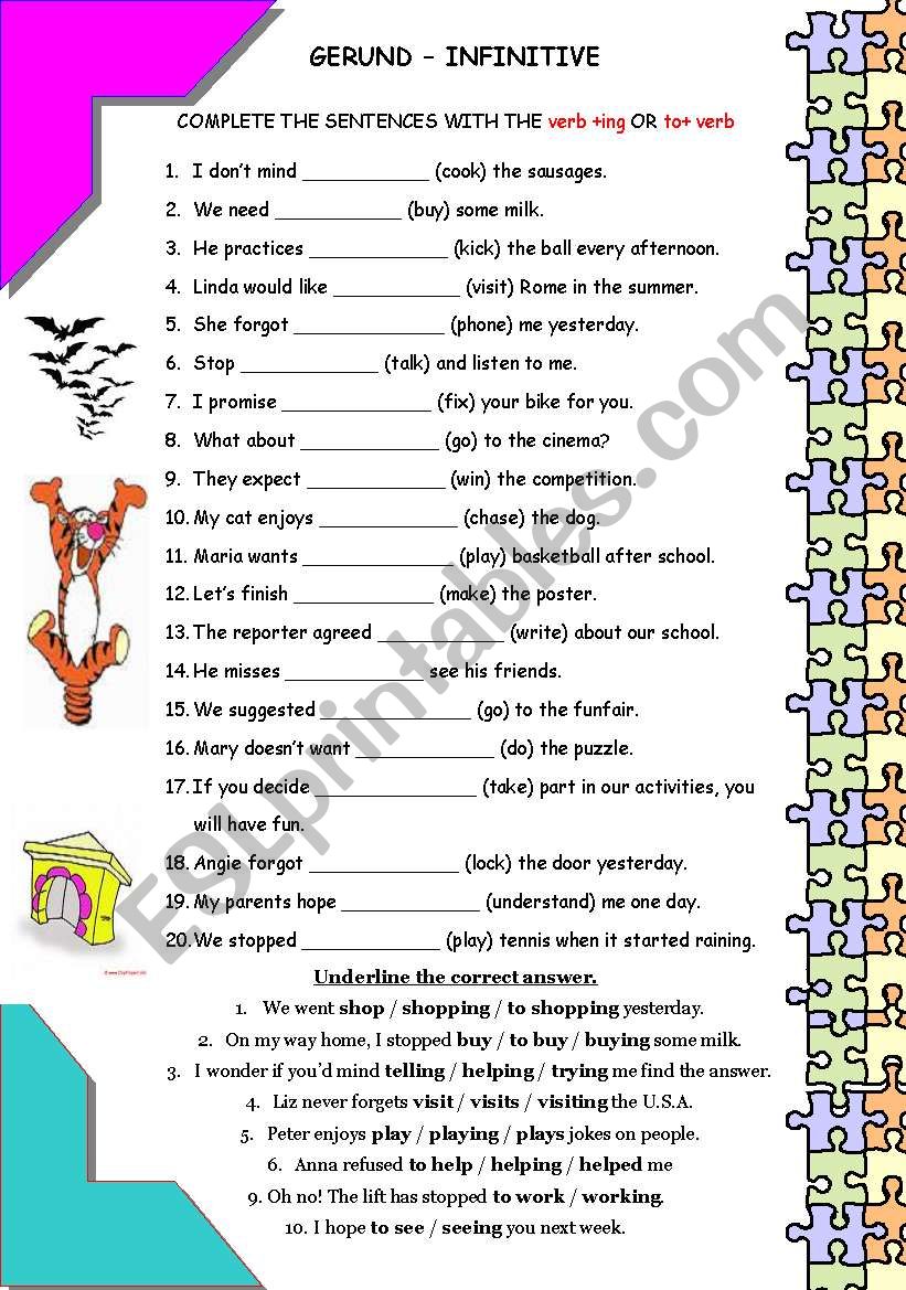 gerund - infinitive worksheet