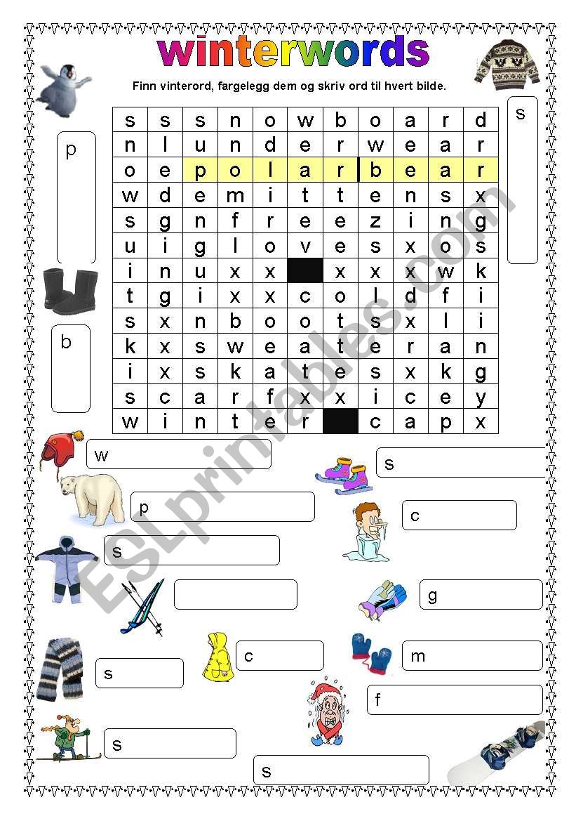 winterwords worksheet