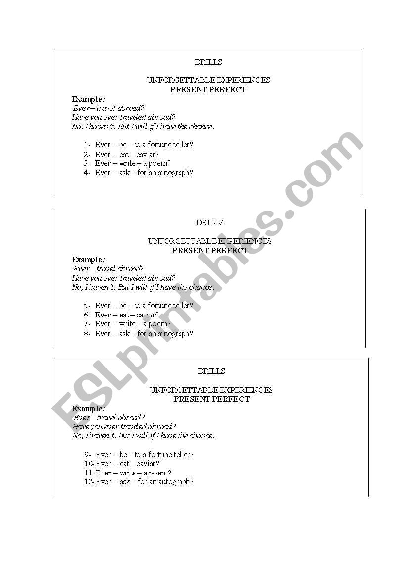 Present Perfect Drill worksheet