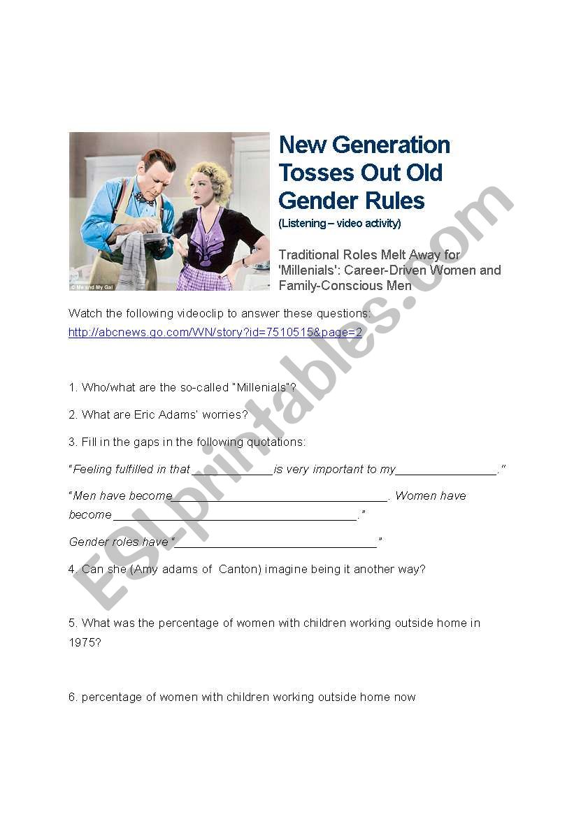 Gender roles - New generation video activity - close listening (advanced)