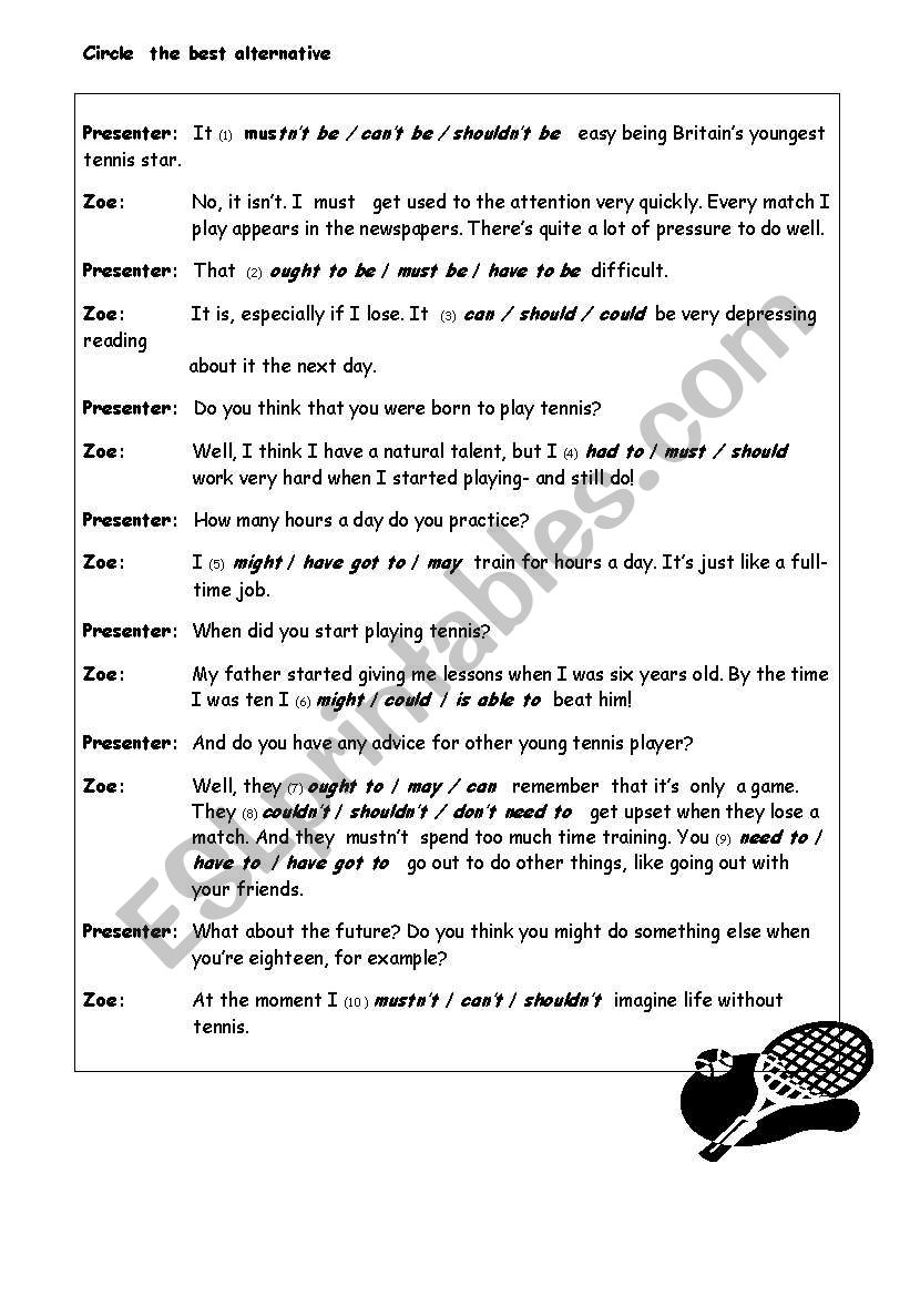 modals worksheet