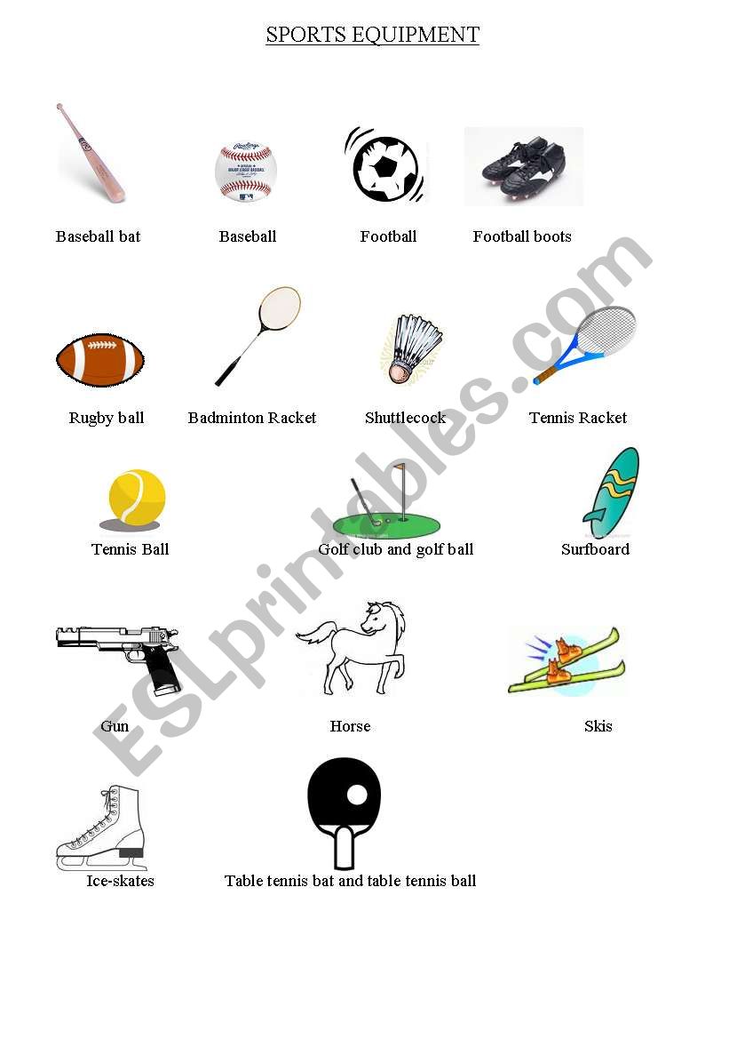 Sports equipment worksheet