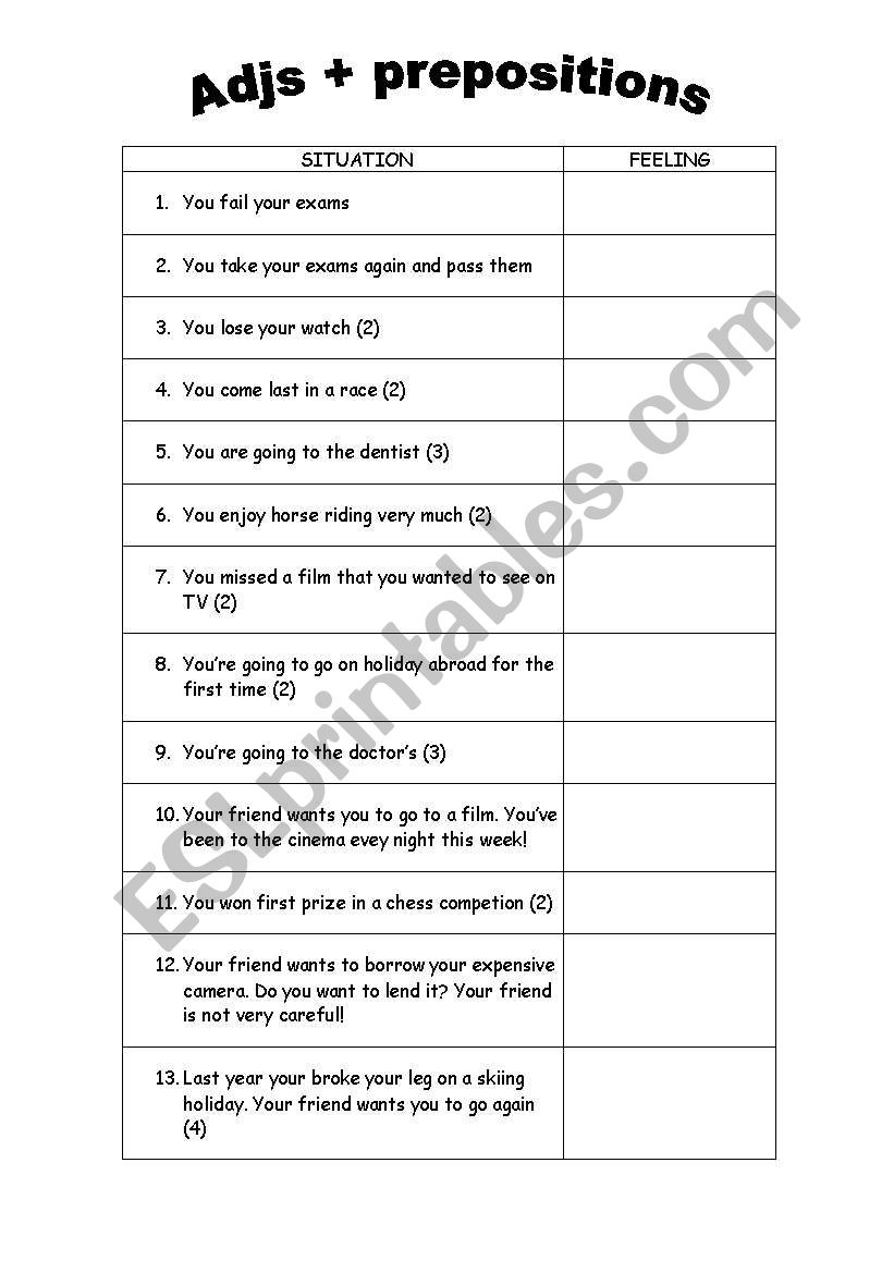 Adjectives + prepositions (key included)