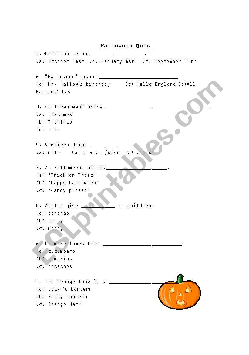 elementary quiz for halloween worksheet