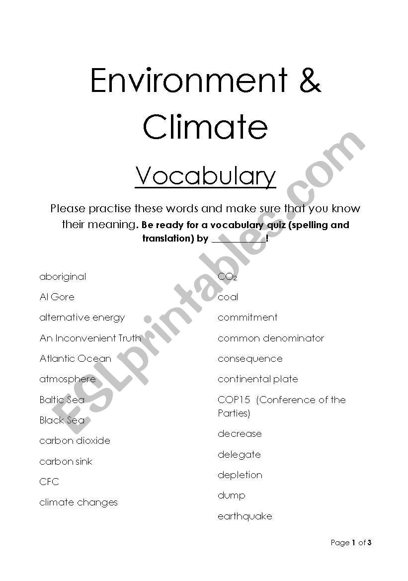 Environment & Climate Vocabulary
